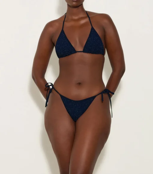 Hunza G Triangle|Bikini Sets-Gina Lurex Bikini - Navy/Silver