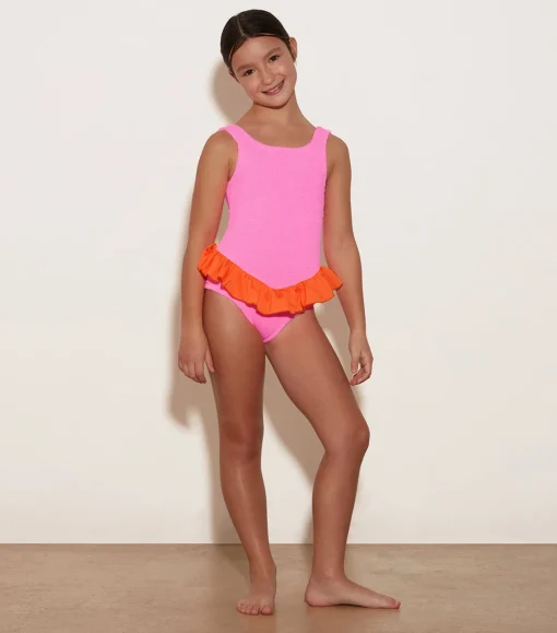 Hunza G Kids - 7-12 Yrs-Kids Duo Denise Swim - Bubblegum/Orange