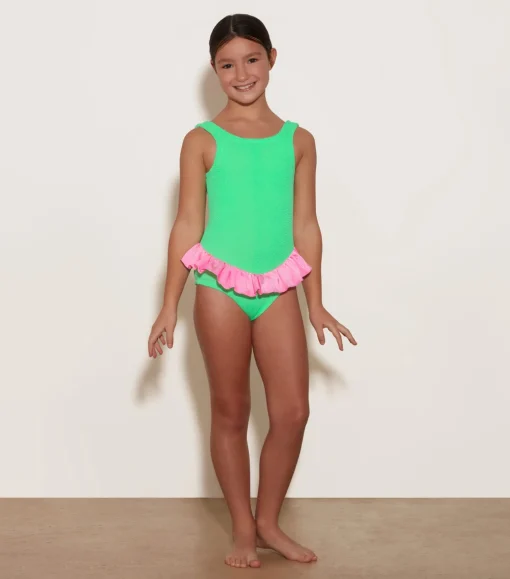 Hunza G Kids - 7-12 Yrs-Kids Duo Denise Swim - Lime/Bubblegum