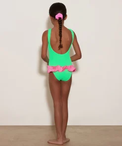 Hunza G Baby 2-6 Yrs-Baby Duo Denise Swim - Lime/Bubblegum
