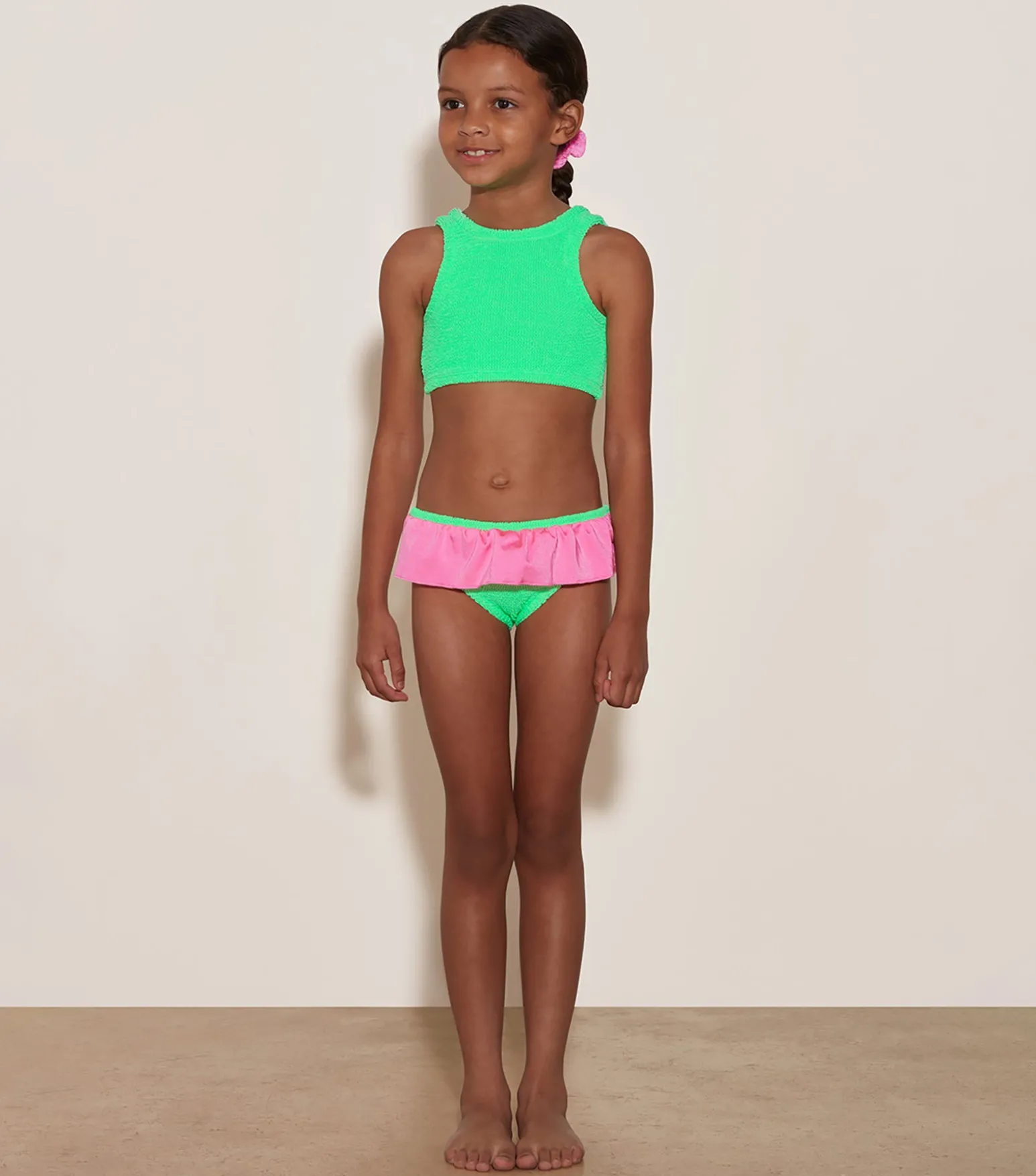 Hunza G Baby 2-6 Yrs-Baby Duo Olive Bikini - Lime/Bubblegum