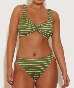 Hunza G Bikini Sets|Bralette-Bonnie Bikini - Metallic Moss/White Stripe