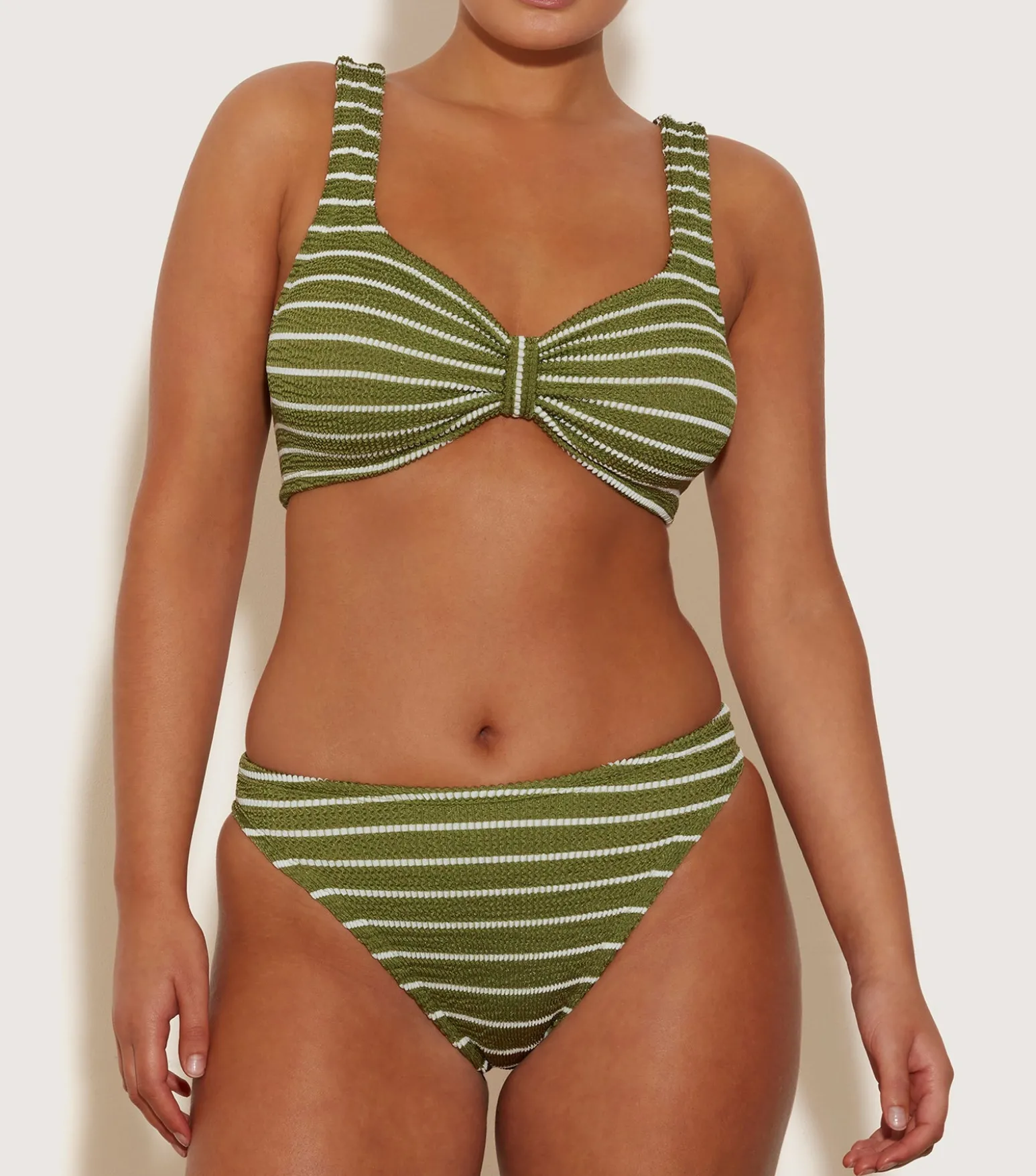 Hunza G Bikini Sets|Bralette-Bonnie Bikini - Metallic Moss/White Stripe