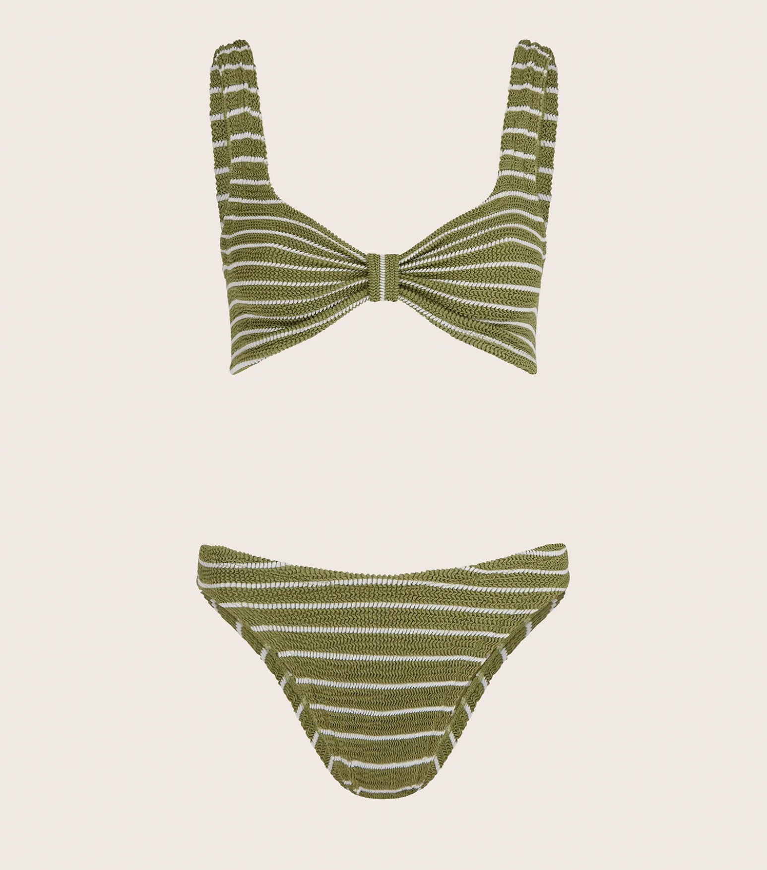 Hunza G Bikini Sets|Bralette-Bonnie Bikini - Metallic Moss/White Stripe