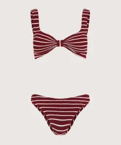 Hunza G Bikini Sets|Bralette-Bonnie Bikini - Wine/White Stripe