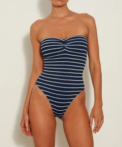 Hunza G Strapless-Brooke Swim - Navy/White Stripe