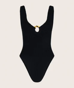 Hunza G V Neck-Celine Swim - Black