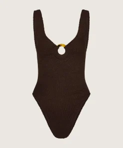 Hunza G V Neck-Celine Swim - Metallic Chocolate