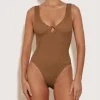 Hunza G V Neck-Celine Swim With Tonal Hoops - Metallic Cocoa