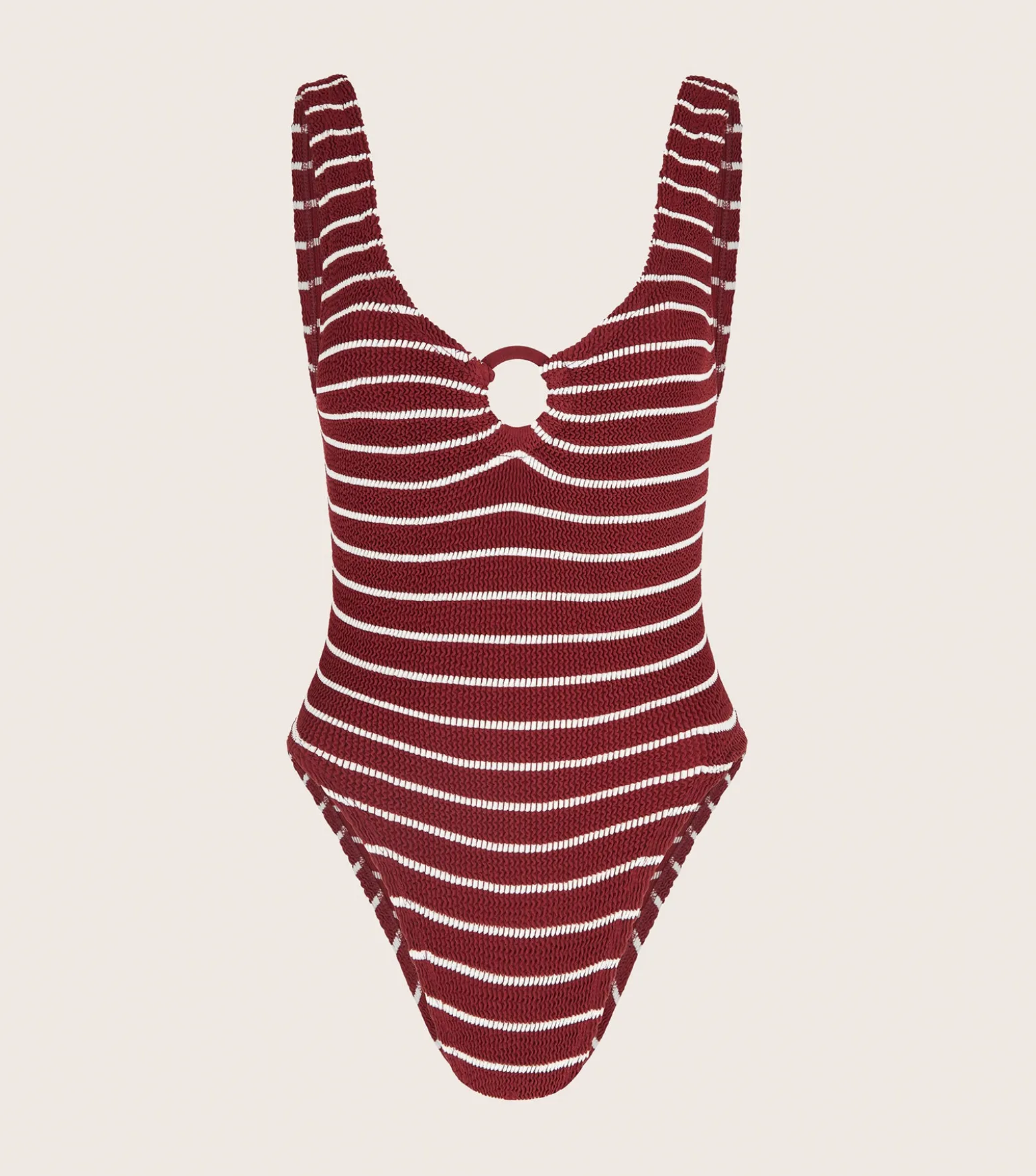 Hunza G V Neck-Celine Swim With Tonal Hoops - Wine/White Stripe