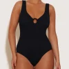 Hunza G V Neck-Coverage Celine Swim With Tonal Hoops - Black
