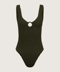 Hunza G V Neck-Coverage Celine Swim With Tonal Hoops - Black