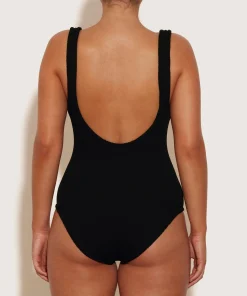 Hunza G V Neck-Coverage Celine Swim With Tonal Hoops - Black