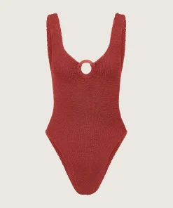 Hunza G V Neck-Coverage Celine Swim With Tonal Hoops - Metallic Rosewood