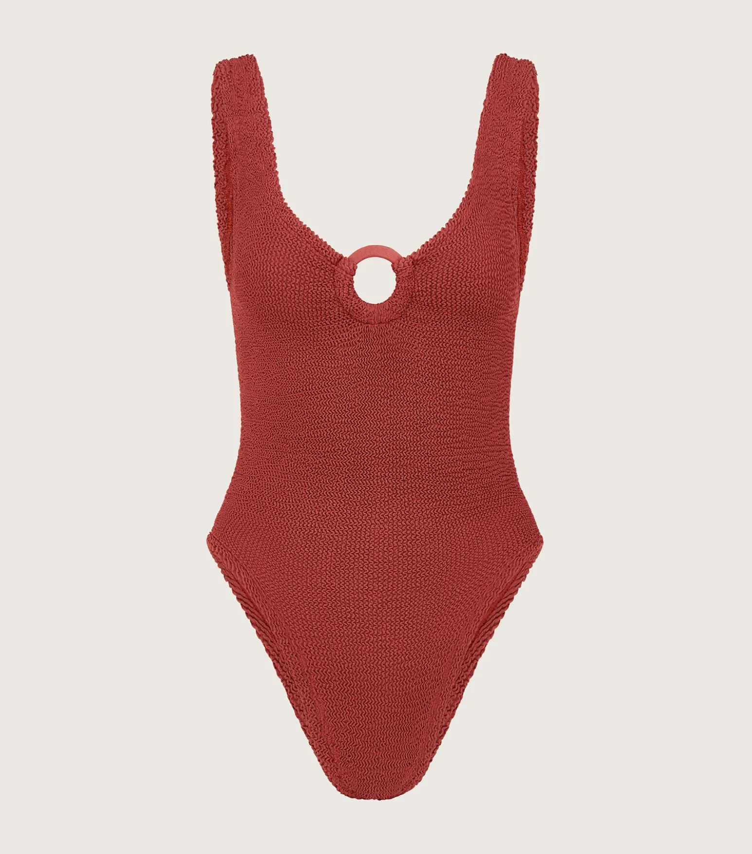 Hunza G V Neck-Coverage Celine Swim With Tonal Hoops - Metallic Rosewood