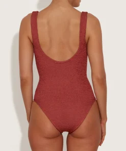 Hunza G V Neck-Coverage Celine Swim With Tonal Hoops - Metallic Rosewood