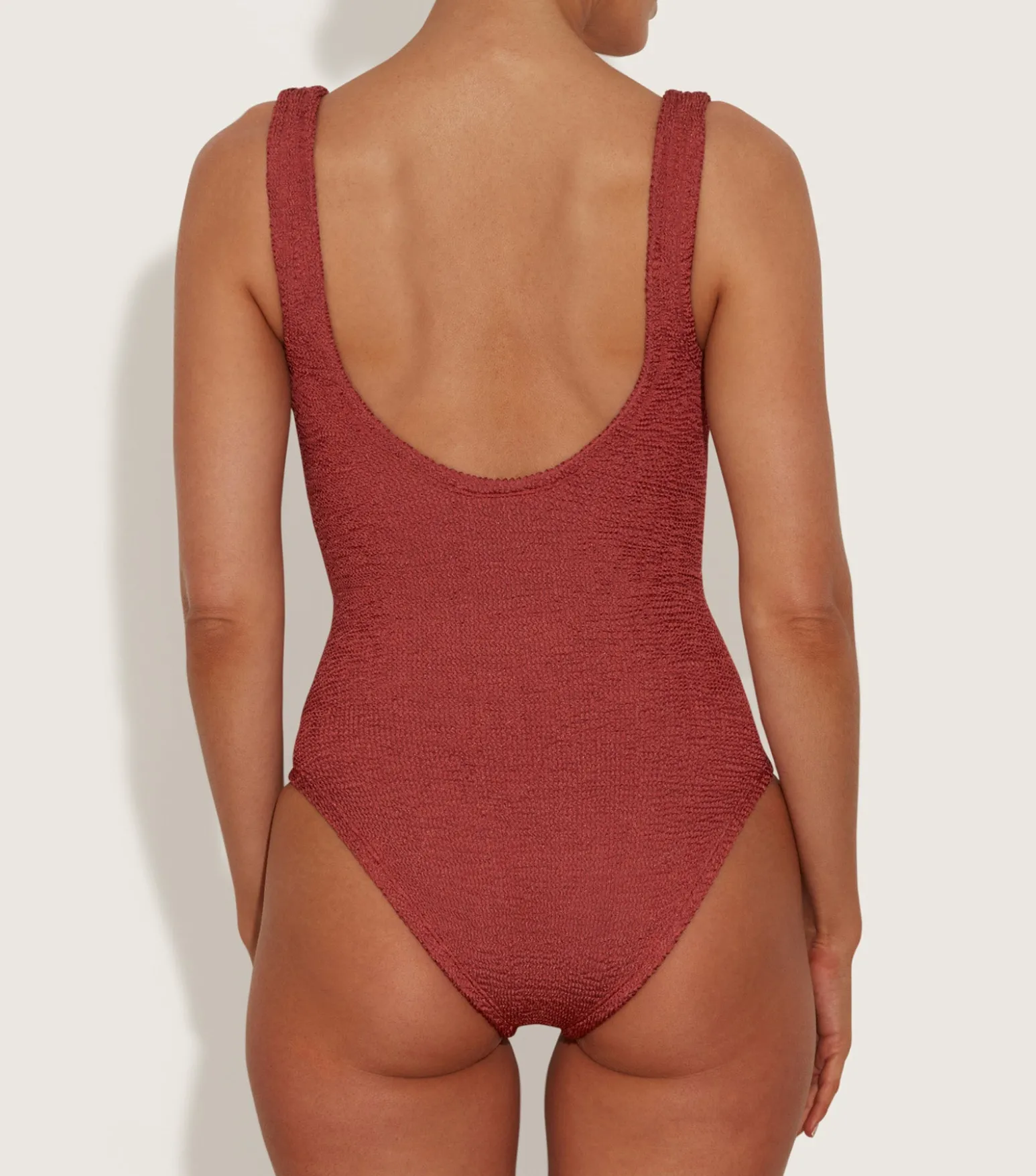 Hunza G V Neck-Coverage Celine Swim With Tonal Hoops - Metallic Rosewood