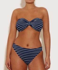 Hunza G Bikini Sets|Bandeau-Coverage Jean Bikini - Navy/White Stripe