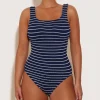 Hunza G Square Neck-Coverage Square Neck Swim - Navy/White Stripe