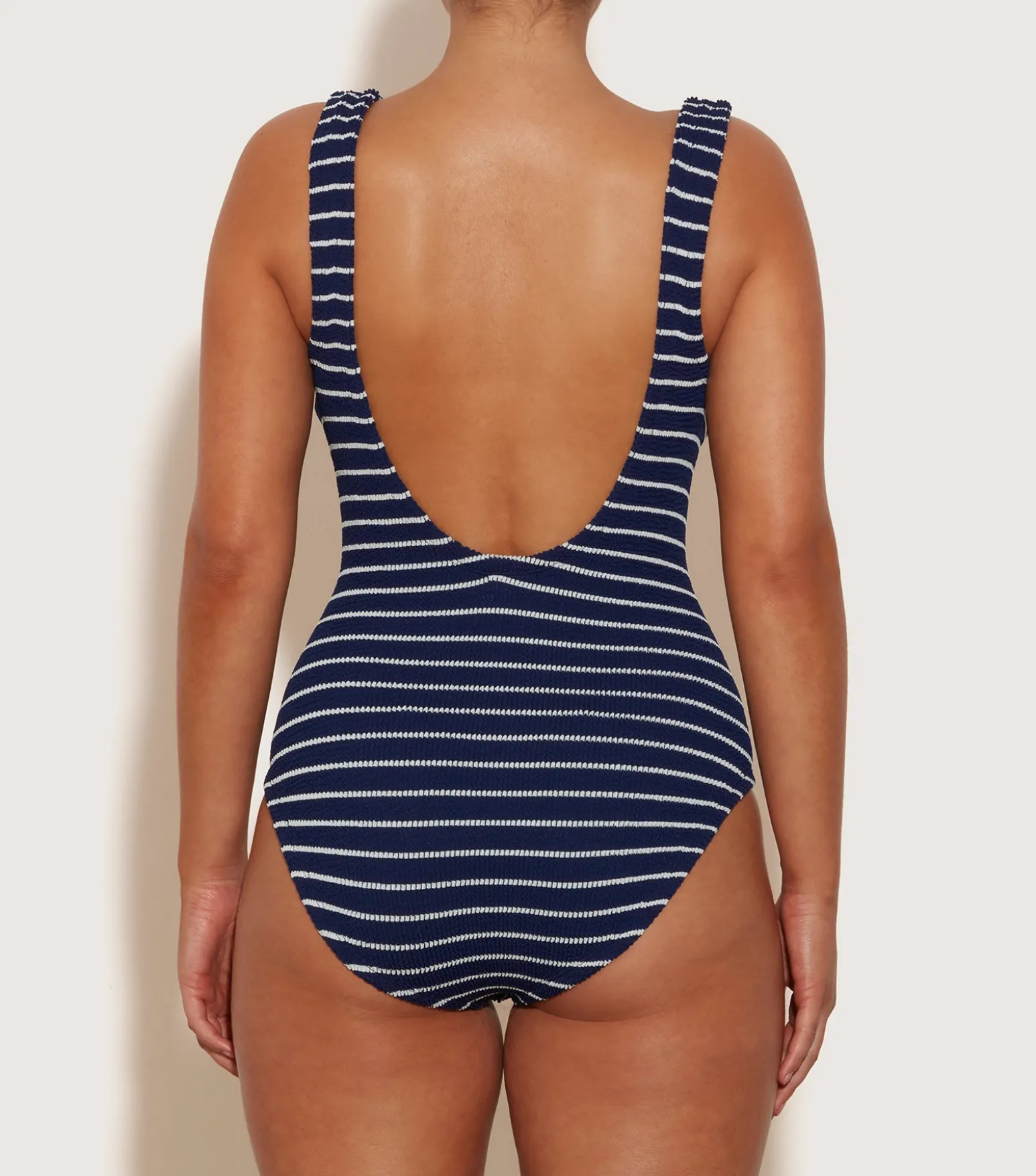 Hunza G Square Neck-Coverage Square Neck Swim - Navy/White Stripe