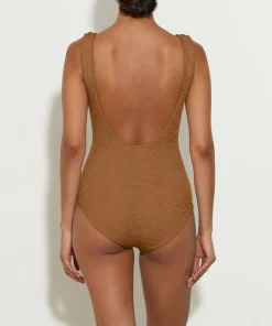 Hunza G Square Neck-Coverage Square Neck Swim - Metallic Cocoa