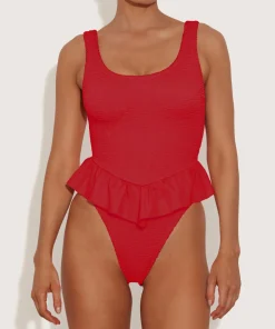 Hunza G Scoop Neck-Denise Swim - Red