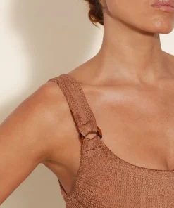 Hunza G Scoop Neck-Domino Swim - Metallic Cocoa