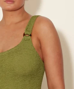 Hunza G Scoop Neck-Domino Swim - Metallic Moss