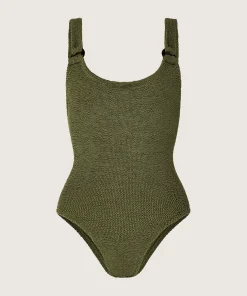 Hunza G Scoop Neck-Domino Swim - Metallic Moss