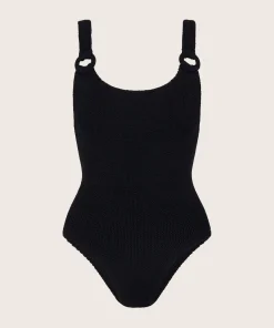 Hunza G Scoop Neck-Domino Swim With Tonal Hoops - Black
