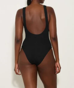 Hunza G Scoop Neck-Domino Swim With Tonal Hoops - Black