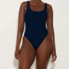 Hunza G Scoop Neck-Domino Swim With Tonal Hoops - Navy