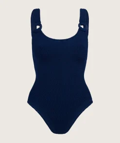 Hunza G Scoop Neck-Domino Swim With Tonal Hoops - Navy
