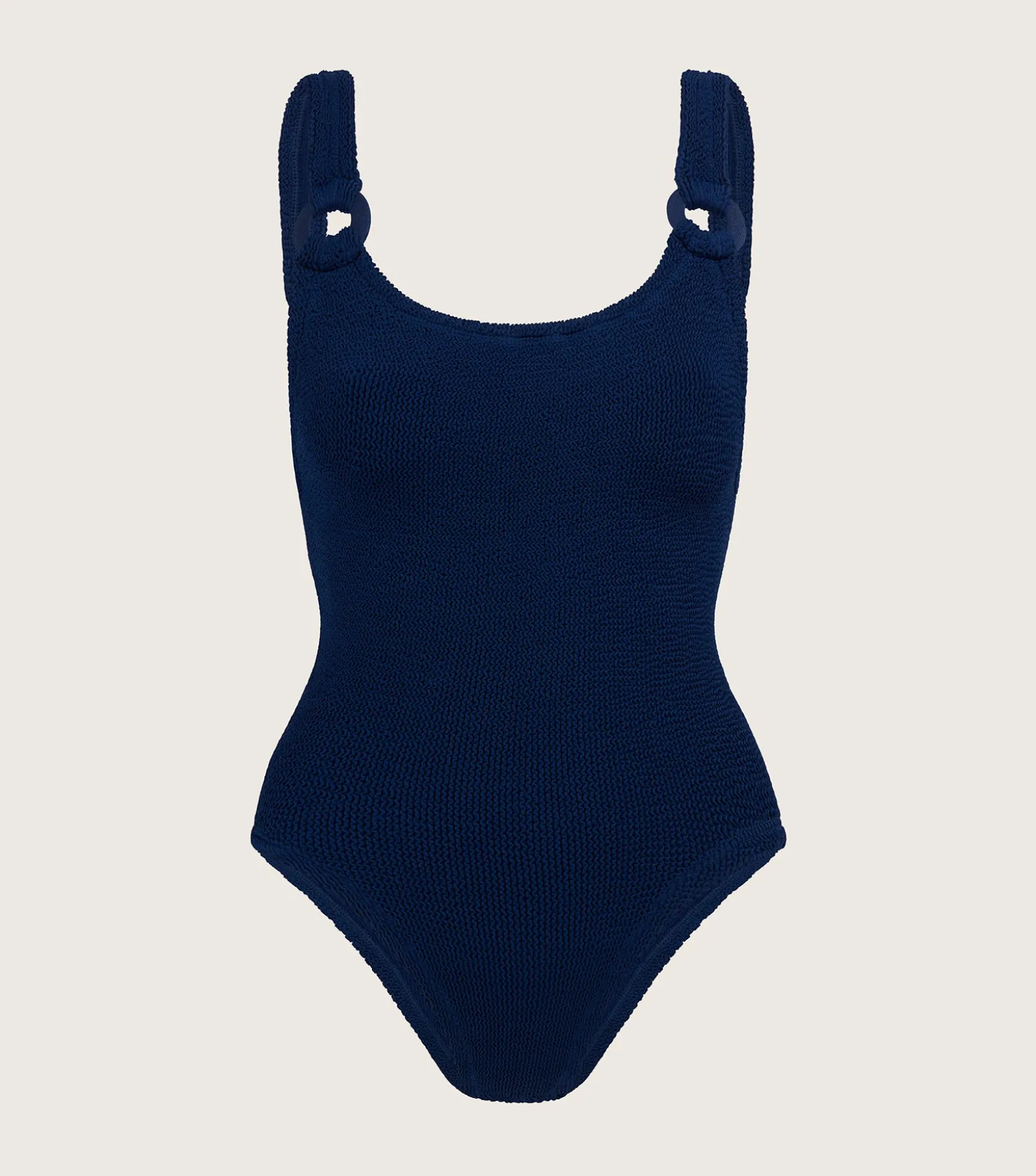 Hunza G Scoop Neck-Domino Swim With Tonal Hoops - Navy