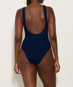 Hunza G Scoop Neck-Domino Swim With Tonal Hoops - Navy