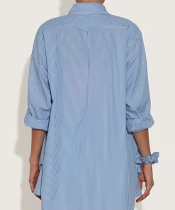 Hunza G Shirts And Tops-Embroidered Oversized Shirt - Blue Stripe