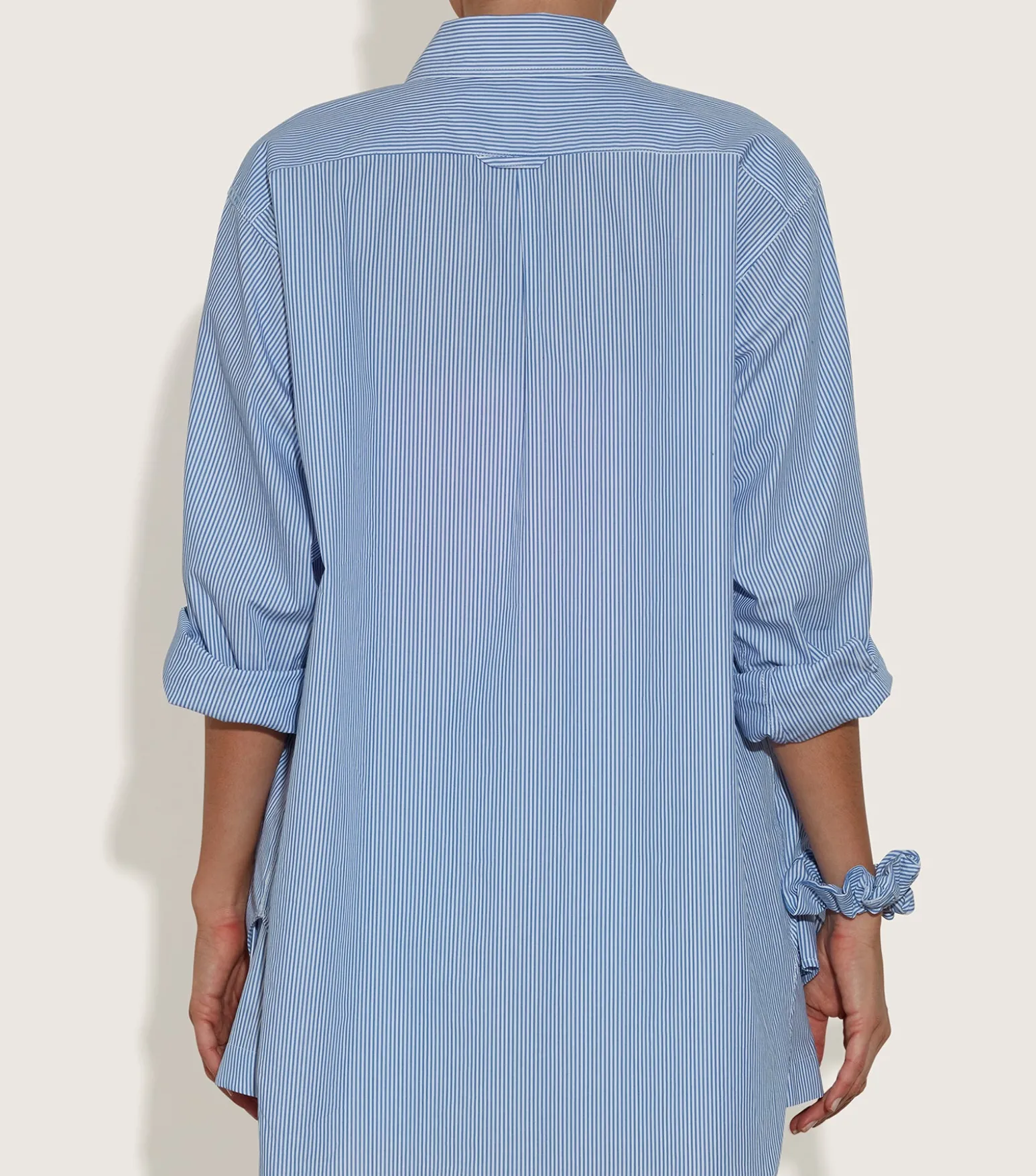 Hunza G Shirts And Tops-Embroidered Oversized Shirt - Blue Stripe