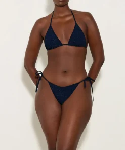 Hunza G Triangle|Bikini Sets-Gina Lurex Bikini - Navy/Silver