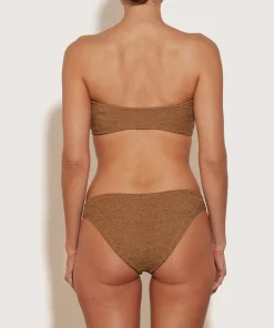 Hunza G Bikini Sets|Bandeau-Gloria Bikini With Tonal Hoops - Metallic Cocoa