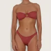 Hunza G Bikini Sets|Bandeau-Gloria Bikini With Tonal Hoops - Metallic Rosewood