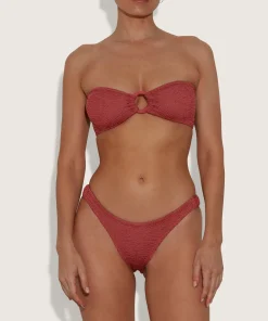 Hunza G Bikini Sets|Bandeau-Gloria Bikini With Tonal Hoops - Metallic Rosewood