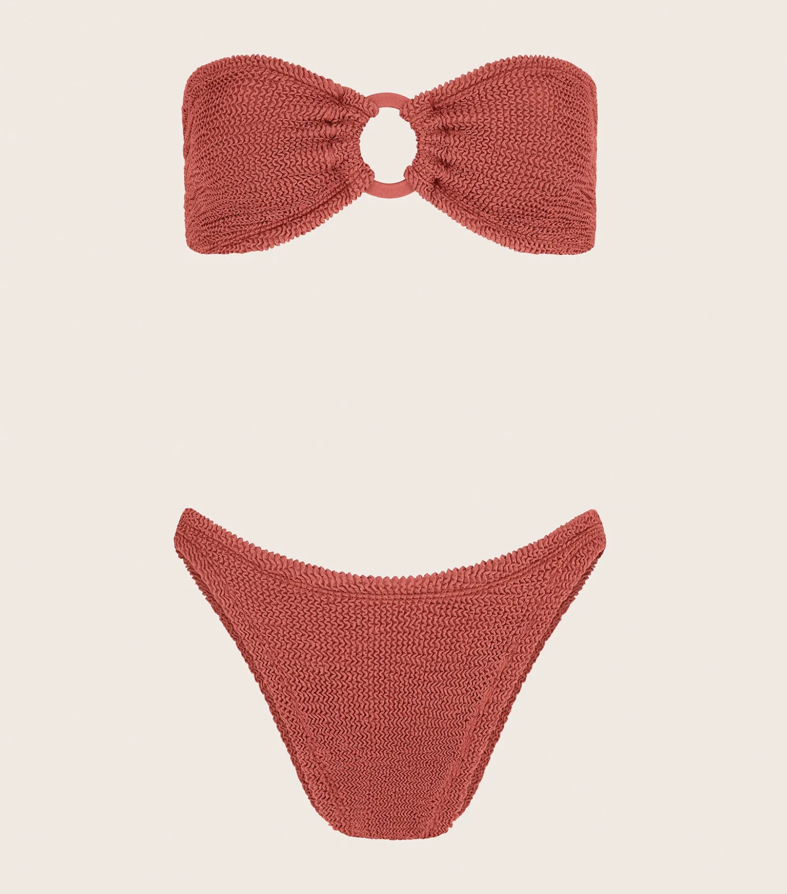 Hunza G Bikini Sets|Bandeau-Gloria Bikini With Tonal Hoops - Metallic Rosewood