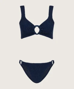 Hunza G Bikini Sets|Bralette-Hallie Lurex Bikini - Navy/Silver