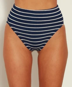 Hunza G Bikini Sets|Separates-High Waist Bikini Bottom - Navy/White Stripe