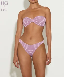 Hunza G Bikini Sets|Bandeau-X Helena Christensen Jean Stripe Bikini - Lavender/White