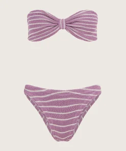 Hunza G Bikini Sets|Bandeau-X Helena Christensen Jean Stripe Bikini - Lavender/White