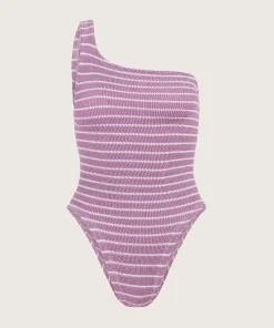 Hunza G One Shoulder-X Helena Christensen Nancy Stripe Swim- Lavender/White