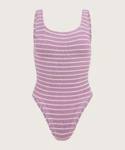 Hunza G Square Neck-X Helena Christensen Square Neck Stripe Swim - Lavender/White