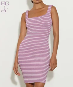 Hunza G Dresses-X Helena Christensen Stripe Tank Dress - Lavender/White