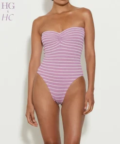 Hunza G Strapless-X Helena Christensen Brooke Stripe Swim - Lavender/White